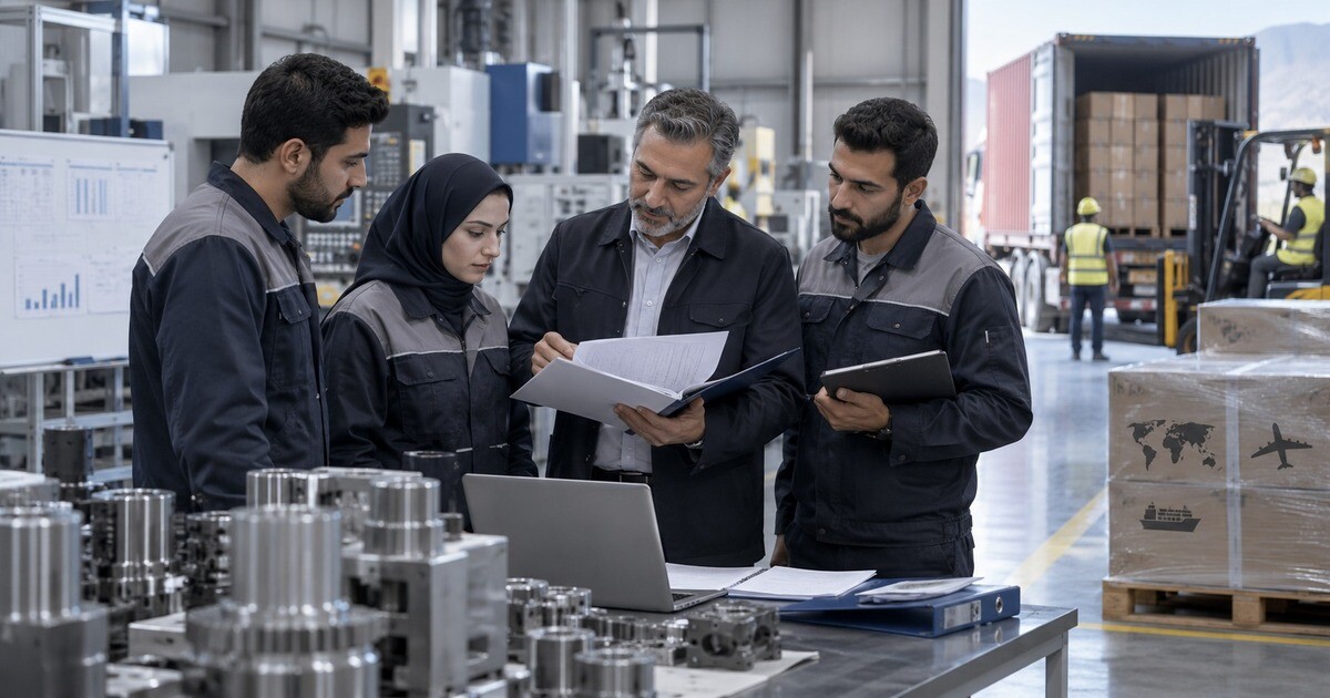 ممیز کیفیت در حال بررسی مستندات ایزو ۹۰۰۱ در یک واحد تولیدی